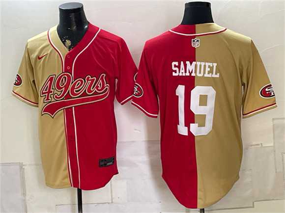 Mens San Francisco 49ers #19 Deebo Samuel Gold Red Split Stitched Jersey->san francisco 49ers->NFL Jersey