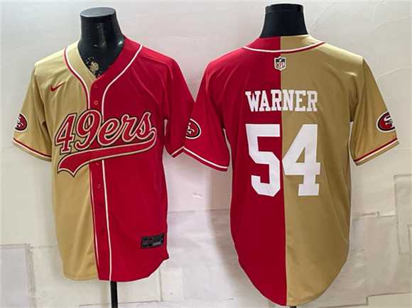 Mens San Francisco 49ers #54 Fred Warner Gold Red Split Stitched Jersey->san francisco 49ers->NFL Jersey