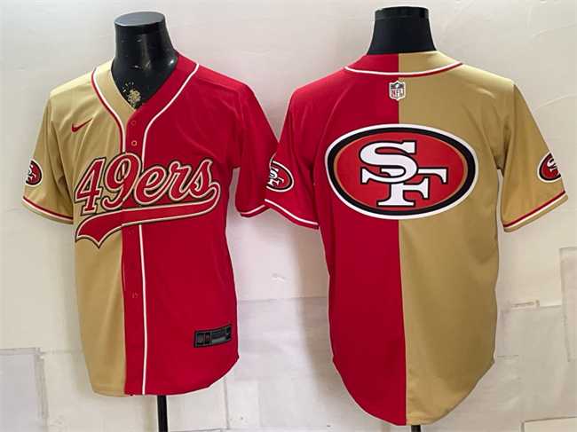Mens San Francisco 49ers Team Big Logo Gold Red Split Stitched Jersey->san francisco 49ers->NFL Jersey