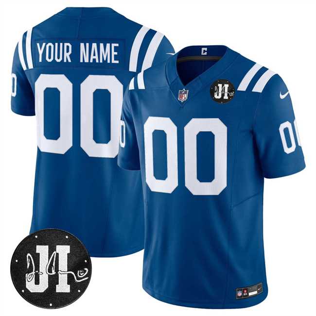 Men%27s Indianapolis Colts Active Player Custom Blue 2025 F.U.S.E. Jim Irsay Patch Vapor Limited Stitched Jersey->customized nfl jersey->Custom Jersey