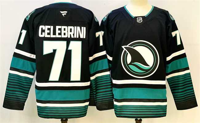 Mens San Jose Sharks #71 Macklin Celebrini Black 2024-25 Alternate Stitched Hockey Jersey->san jose sharks->NHL Jersey