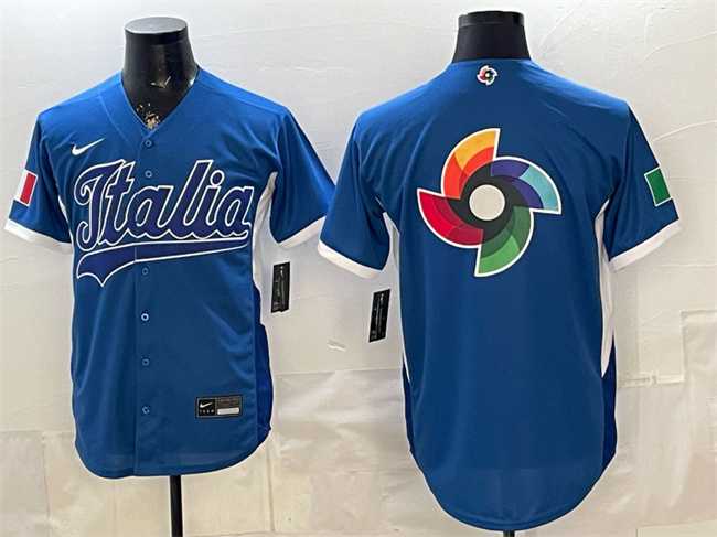 Men%27s Italy Blue 2026 World Baseball Classic Big Logo Home Stadium Stitched Jersey->2026 world baseball classic->MLB Jersey