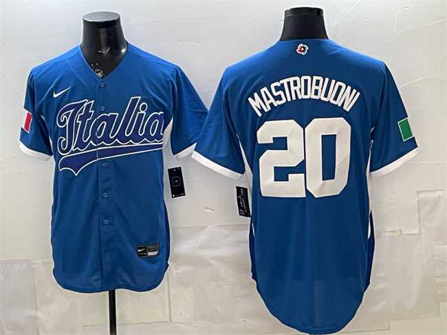 Men%27s Italy #20 Miles Mastrobuoni Blue 2026 World Baseball Classic Home Stadium Stitched Jersey->2026 world baseball classic->MLB Jersey