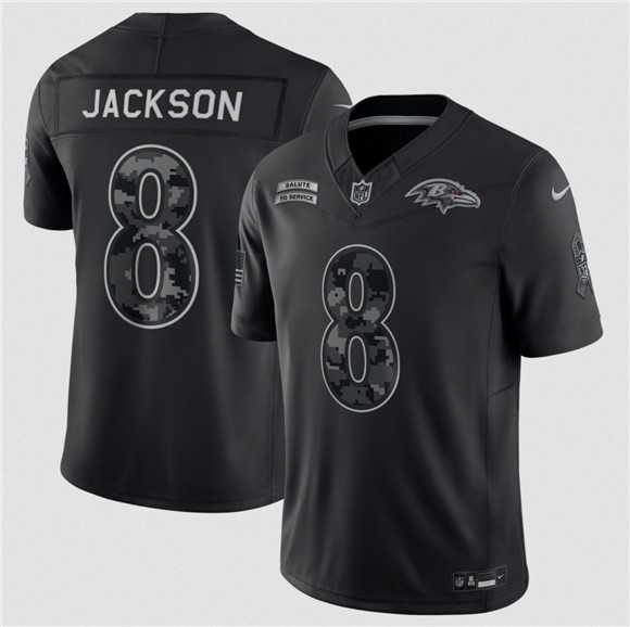 Men%27s Baltimore Ravens #8 Lamar Jackson Black F.U.S.E. 2026 Salute to Service Limited Stitched Jersey->buffalo bills->NFL Jersey