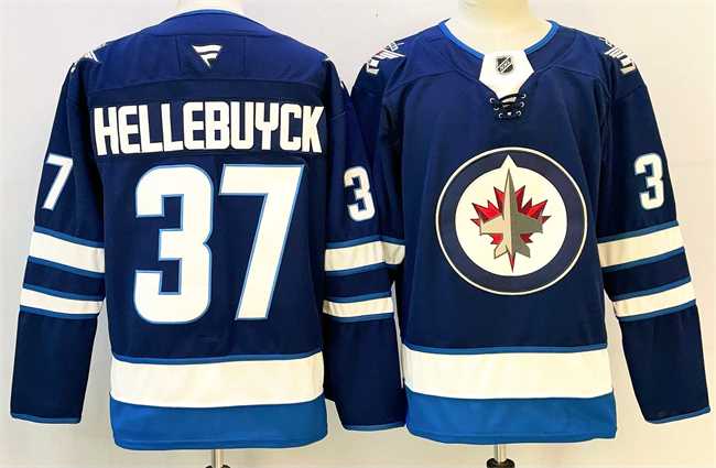 Mens Winnipeg Jets #37 Connor Hellebuyck Connor Hellebuyck Navy 2024-25 Home Stitched Hockey Jersey
