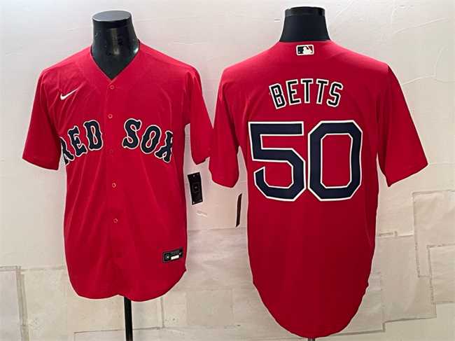 Men%27s Boston Red Sox #50 Mookie Betts Red Cool Base Stitched Jersey->atlanta braves->MLB Jersey