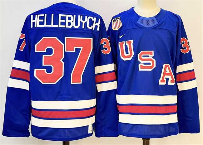 Men%27s USA #37 Connor Hellebuyck Royal 2025-2026 Stitched Jersey->vegas golden knights->NHL Jersey