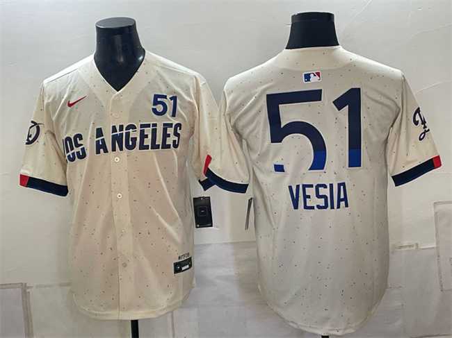 Men%27s Los Angeles Dodgers #51 Alex Vesia Cream 2024 City Connect Limited Stitched Jersey Dzhi->chicago cubs->MLB Jersey