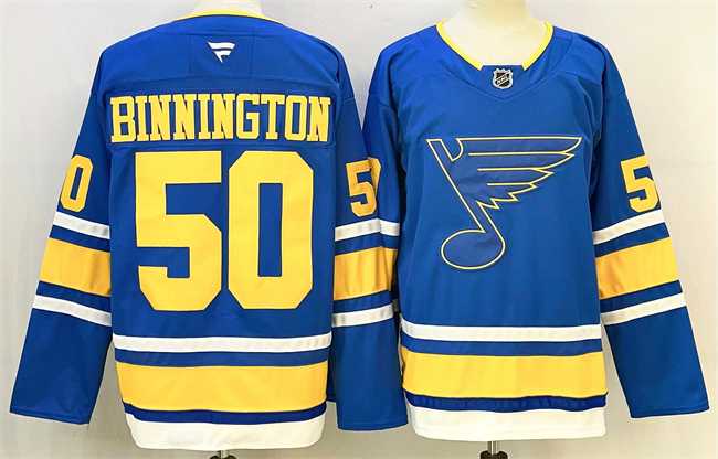 Men%27s St. Louis Blues #50 Jordan Binnington Blue 2025 Stitched Hockey Jersey->st.louis blues->NHL Jersey