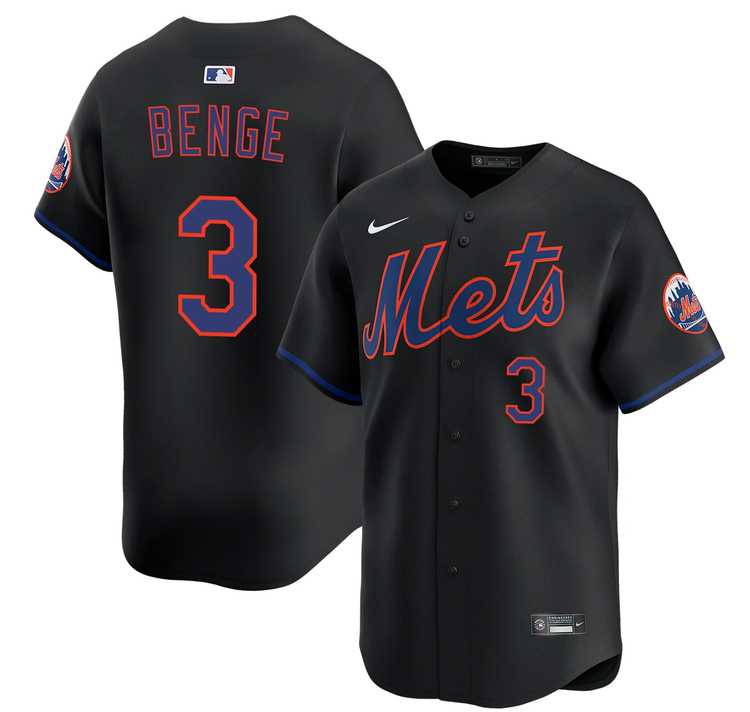 Men%27s New York Mets #3 Carson Benge 2026 Black Limited Stitched Jersey Dzhi->milwaukee brewers->MLB Jersey