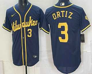 Men%27s Milwaukee Brewers #3 Joey Ortiz Navy Cool Base Stitched Jersey->2026 world baseball classic->MLB Jersey
