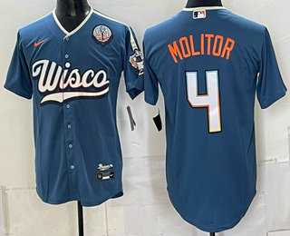 Men%27s Milwaukee Brewers #4 Paul Molitor Blue With 54 Seasons Patch 2026 City Connect Stadium Jersey->los angeles dodgers->MLB Jersey