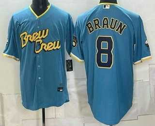 Men%27s Milwaukee Brewers #8 Ryan Braun Blue 2026 City Connect Stadium Stitched Jersey->milwaukee brewers->MLB Jersey