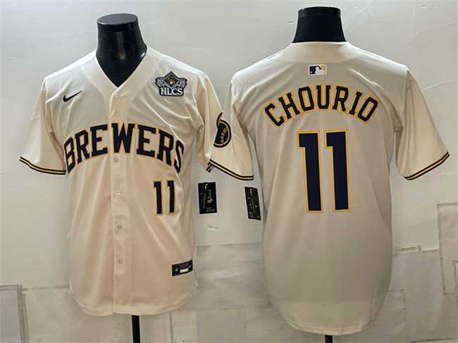 Men%27s Milwaukee Brewers #11 Jackson Chourio Cream 2026 NLCS Patch Stitched Jersey->milwaukee brewers->MLB Jersey