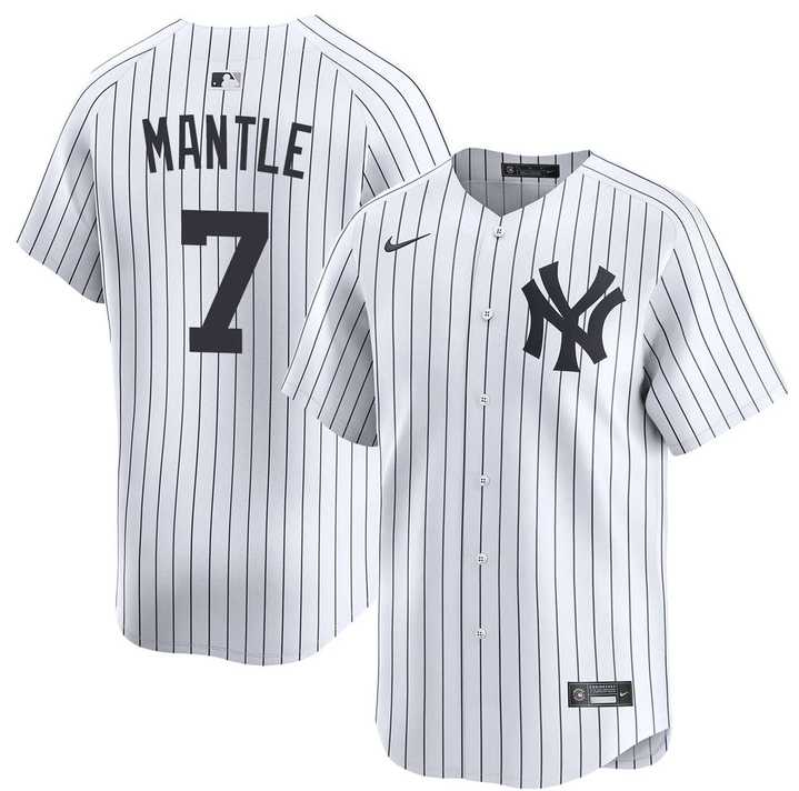 Men%27s New York Yankees #7 Mickey Mantle White Home Limited Stitched Jersey Dzhi->new york mets->MLB Jersey