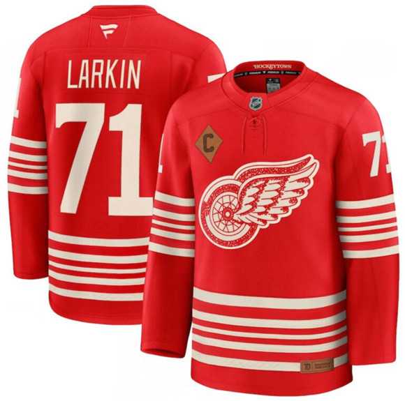 Mens Detroit Red Wings #71 Dylan Larkin Red 2025 With C Patch Centennial Premium Stitched Jersey Dzhi->detroit red wings->NHL Jersey
