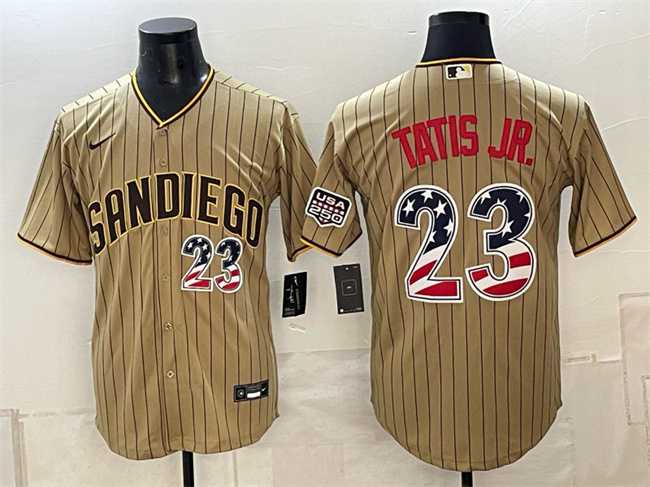 Men%27s San Diego Padres #23 Fernando Tatis Jr. Tan USA 250 Fourth of July Home Stitched Jersey Dzhi->new york yankees->MLB Jersey