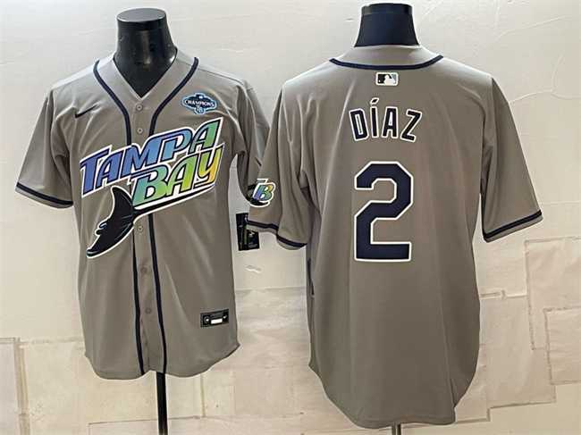 Men%27s Tampa Bay Rays #2 Yandy Diaz Gray 2026 AL East Champions Patch Vapor Limited Stitched Jersey->tampa bay rays->MLB Jersey