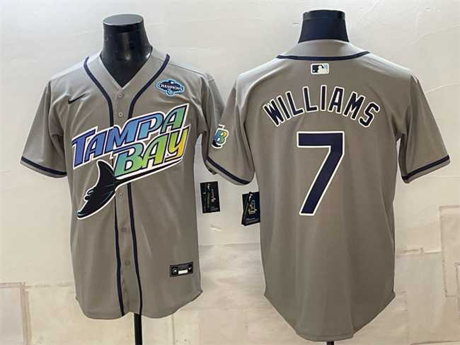 Men%27s Tampa Bay Rays #7 Carson Williams Gray 2026 AL East Champions Patch Vapor Limited Stitched Jersey->tampa bay rays->MLB Jersey