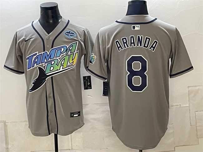 Men%27s Tampa Bay Rays #8 Jonathan Aranda Gray 2026 AL East Champions Patch Vapor Limited Stitched Jersey->tampa bay rays->MLB Jersey