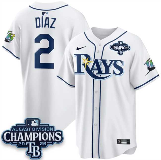 Men%27s Tampa Bay Rays #2 Yandy Diaz White 2026 AL East Champions Patch Limited Stitched Jersey Dzhi->tampa bay rays->MLB Jersey