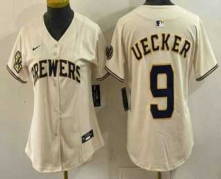 Women%27s Milwaukee Brewers #9 Bob Uecker Cream Limited Jersey->mlb womens jerseys->MLB Jersey