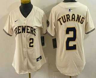 Women%27s Milwaukee Brewers #2 Brice Turang Cream Limited Jersey->toronto blue jays->MLB Jersey