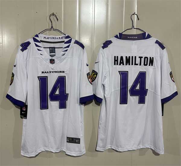 Mens Baltimore Ravens #14 Kyle Hamilton White 2026 Alternate Vapor Limited Stitched Jersey->baltimore ravens->NFL Jersey