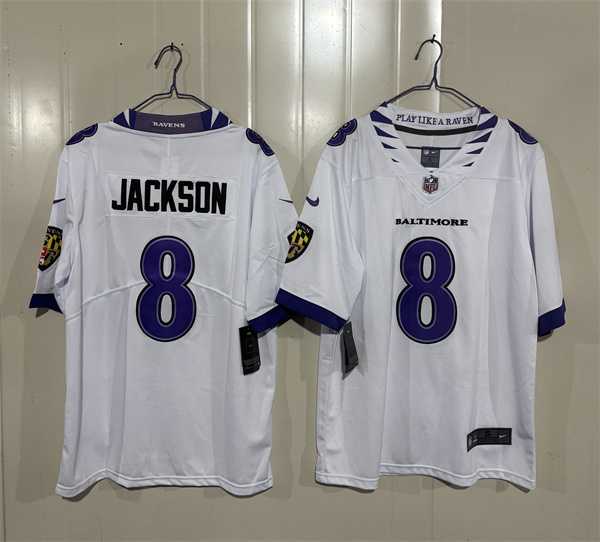 Mens Baltimore Ravens #8 Lamar Jackson White 2026 Alternate Vapor Limited Stitched Jersey->baltimore ravens->NFL Jersey