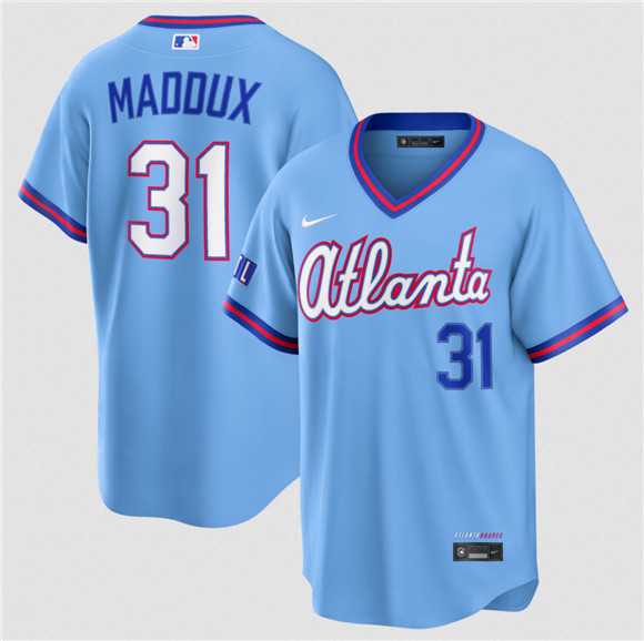 Men%27s Atlanta Braves #31 Greg Maddux Powder Blue 2026 City Connect Stadium Stitched Jersey Dzhi->atlanta braves->MLB Jersey