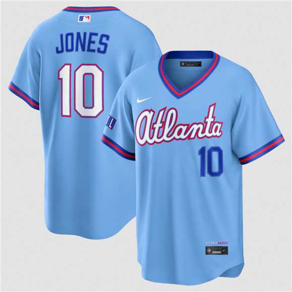 Men%27s Atlanta Braves #10 Chipper Jones Powder Blue 2026 City Connect Stadium Stitched Jersey Dzhi->atlanta braves->MLB Jersey
