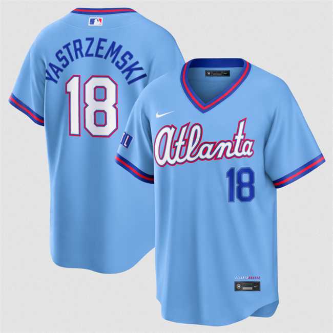 Mens Atlanta Braves #18 Mike Yastrzemski Powder Blue 2026 City Connect Stadium Stitched Jersey Dzhi->atlanta braves->MLB Jersey