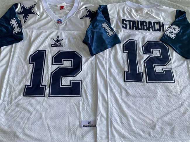 Men%27s Dallas Cowboys #12 Roger Staubach White Throwback Stitched Jersey->dallas cowboys->NFL Jersey