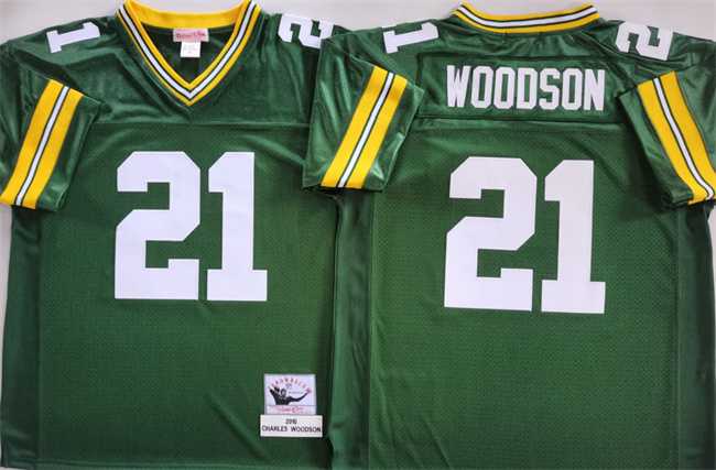 Mens Green Bay Packers #21 Charles Woodson Green Throwback Stitched Football Jersey->nfl m&n throwback->NFL Jersey