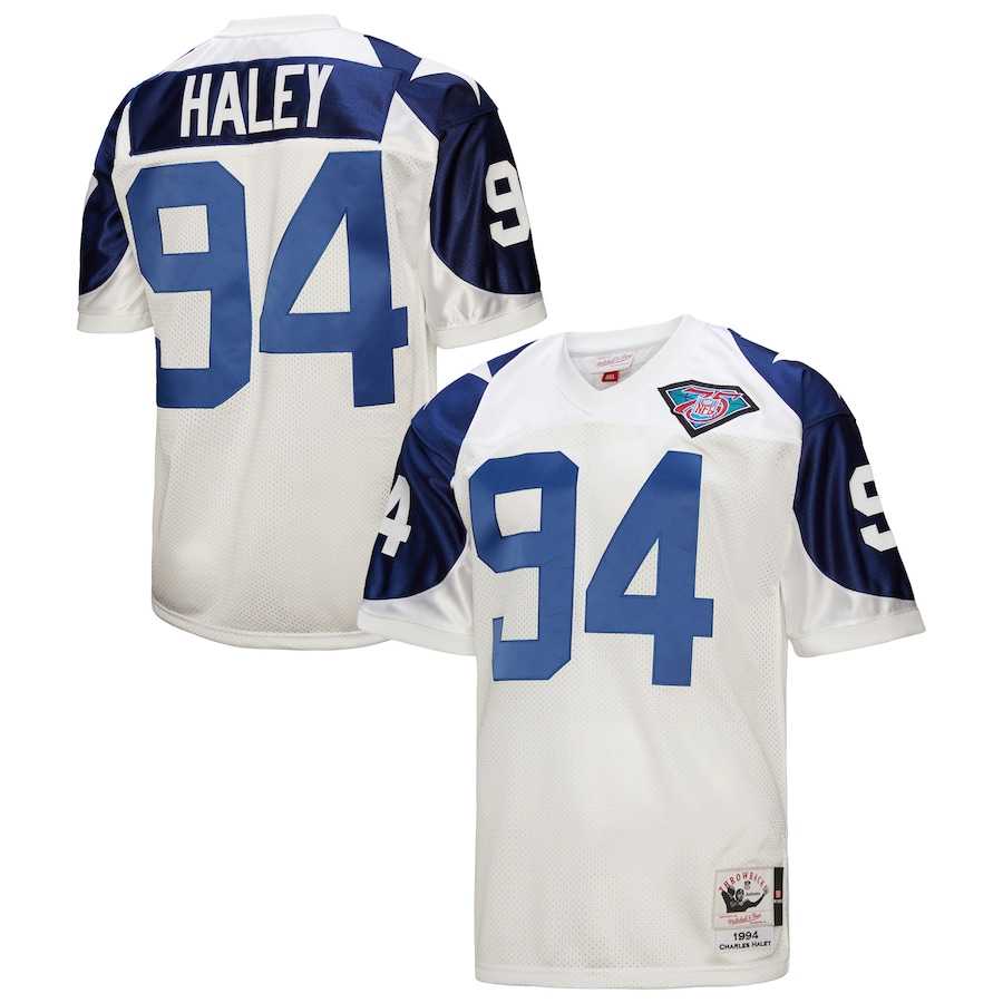 Mens Mitchell & Ness Charles Haley White Dallas Cowboys 1994 Authentic Throwback Retired Player Jersey->nfl m&n throwback->NFL Jersey
