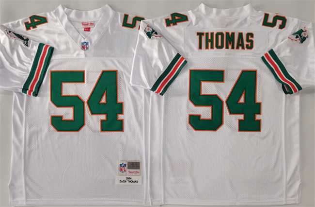 Mens Miami Dolphins #54 Zach Thomas White Throwback Stitched Football Jersey->nfl m&n throwback->NFL Jersey