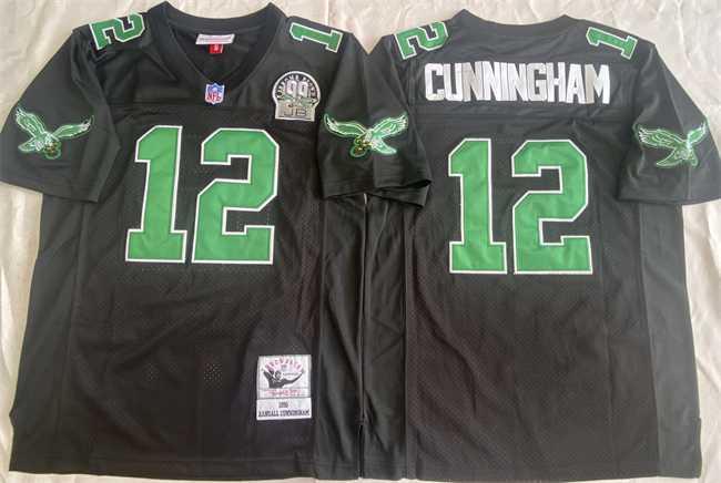 Mens Philadelphia Eagles #12 Randall Cunningham Black Throwback Stitched Football Jersey->nfl m&n throwback->NFL Jersey