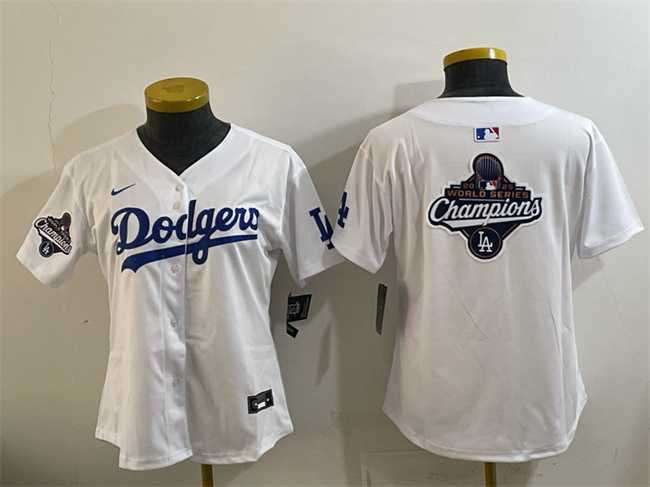 Womens Los Angeles Dodgers White 2025 World Series Champions Big Logo Home Limited Stitched Jersey