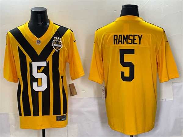 Men%27s Pittsburgh Steelers #5 Jalen Ramsey Gold 1933 Throwback Alternate Stitched Game Jersey->new york jets->NFL Jersey