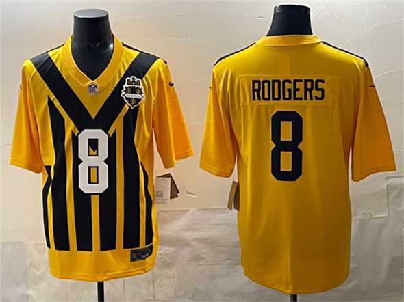 Men%27s Pittsburgh Steelers #8 Aaron Rodgers Gold 1933 Throwback Alternate Stitched Game Jersey->pittsburgh steelers->NFL Jersey