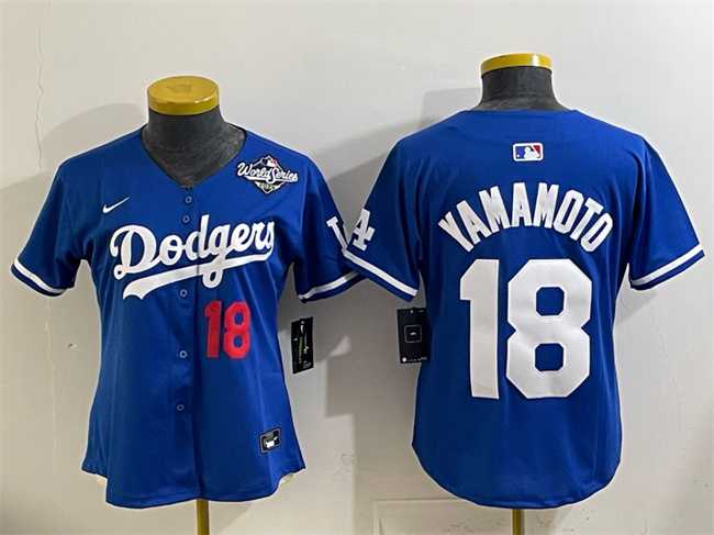 Women%27s Los Angeles Dodgers #18 Yoshinobu Yamamoto Royal 2025 World Series Patch Limited Stitched Jersey->mlb womens jerseys->MLB Jersey