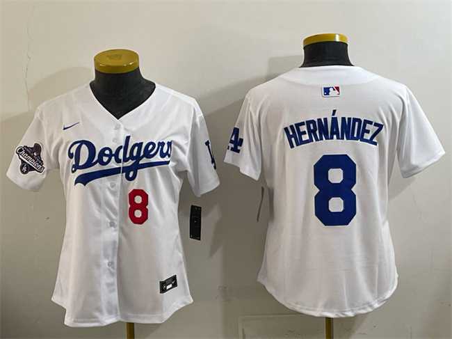 Women%27s Los Angeles Dodgers #8 Enrique Hernandez White 2025 World Series Champions Home Limited Stitched Jersey->toronto blue jays->MLB Jersey
