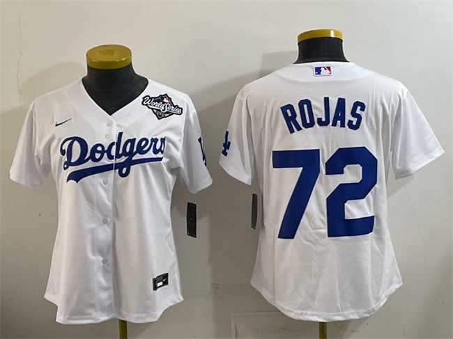 Womens Los Angeles Dodgers #72 Miguel Rojas White 2025 World Series Home Cool Base Stitched Jersey