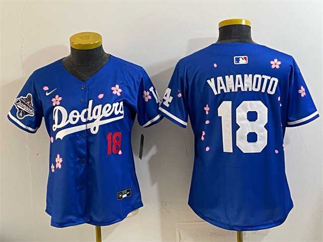 Women%27s Los Angeles Dodgers #18 Yoshinobu Yamamoto Royal 2025 World Series Champions Patch Tokyo Series Limited Stitched Jersey->mlb womens jerseys->MLB Jersey