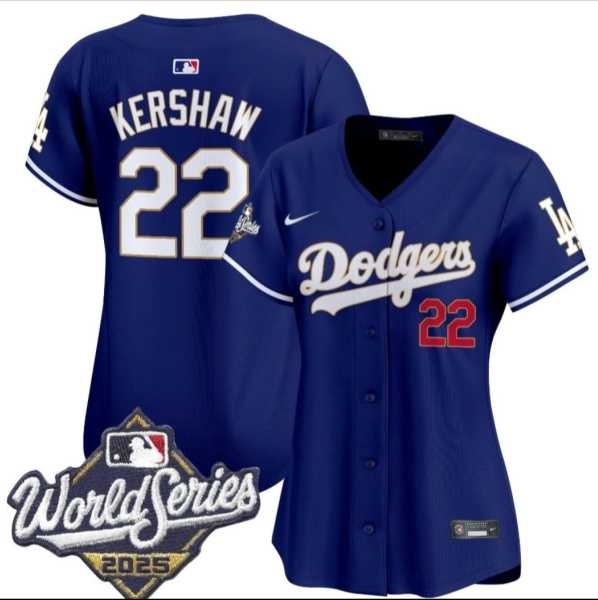 Women%27s Los Angeles Dodgers #22 Clayton Kershaw Royal 2025 World Series Limited Stitched Jersey->mlb womens jerseys->MLB Jersey