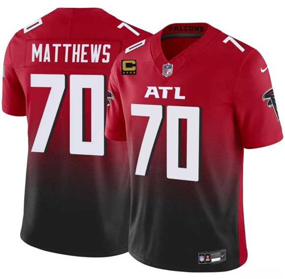Mens Atlanta Falcons #70 Jake Matthews Red Black 2025 F.U.S.E With 4-Star C Patch Vapor Untouchable Limited Stitched Jersey Dzhi->atlanta falcons->NFL Jersey