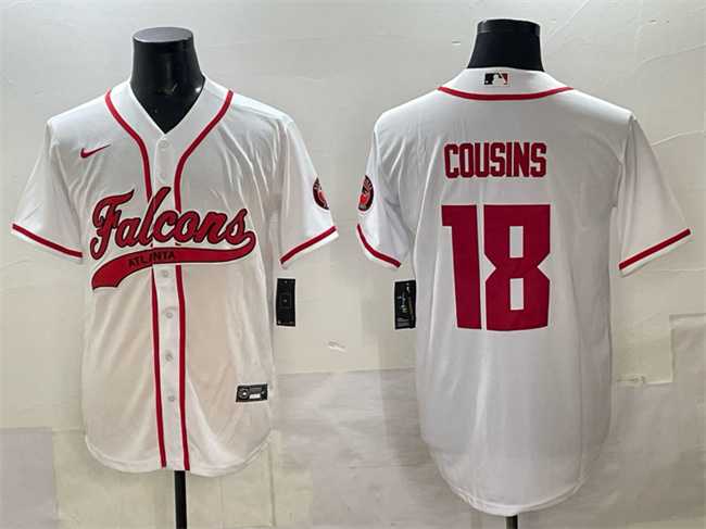Mens Atlanta Falcons #18 Kirk Cousins White With Patch Cool Base Stitched Baseball Jersey->atlanta falcons->NFL Jersey