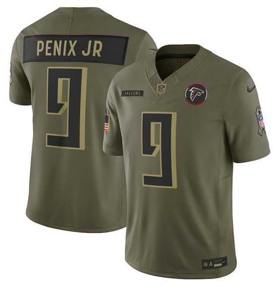 Mens Atlanta Falcons #9 Michael Penix Jr. Olive 2025 Salute to Service Limited Stitched Jersey Dyin->atlanta falcons->NFL Jersey