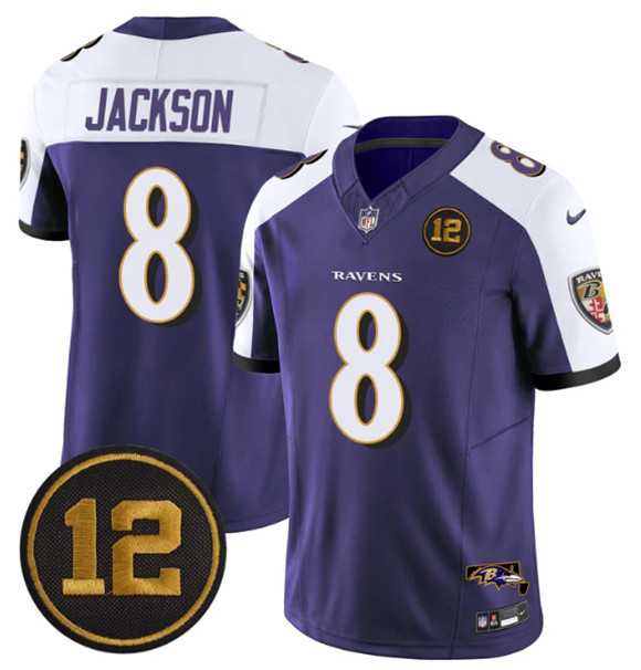 Men%27s Baltimore Ravens #8 Lamar Jackson Purple Alternate 2025 F.U.S.E Jacoby Jones Patch Vapor Limited Jersey Dzhi->baltimore ravens->NFL Jersey