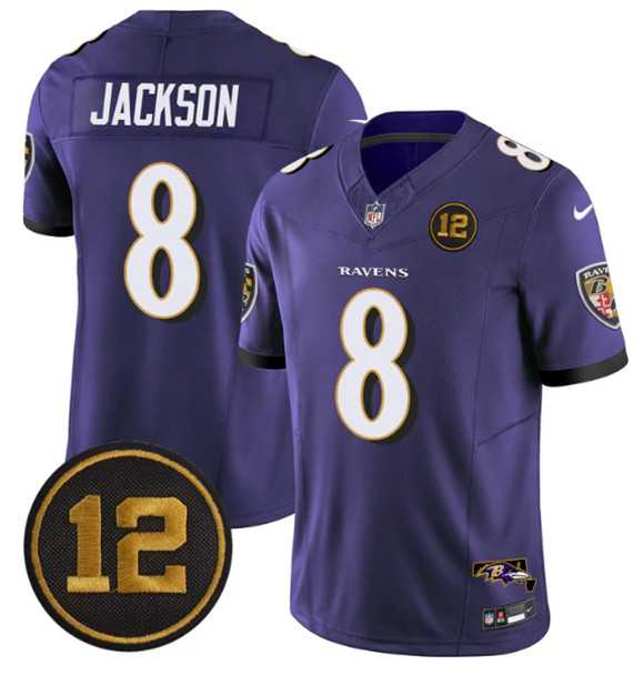 Men%27s Baltimore Ravens #8 Lamar Jackson Purple 2025 F.U.S.E Jacoby Jones Patch Vapor Limited Jersey Dzhi->baltimore ravens->NFL Jersey